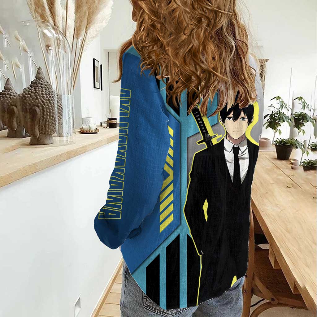 Aki Hayakawa from Chainsaw Man Women Casual Shirt with Sword and Stylish Pose Design - The Mazicc
