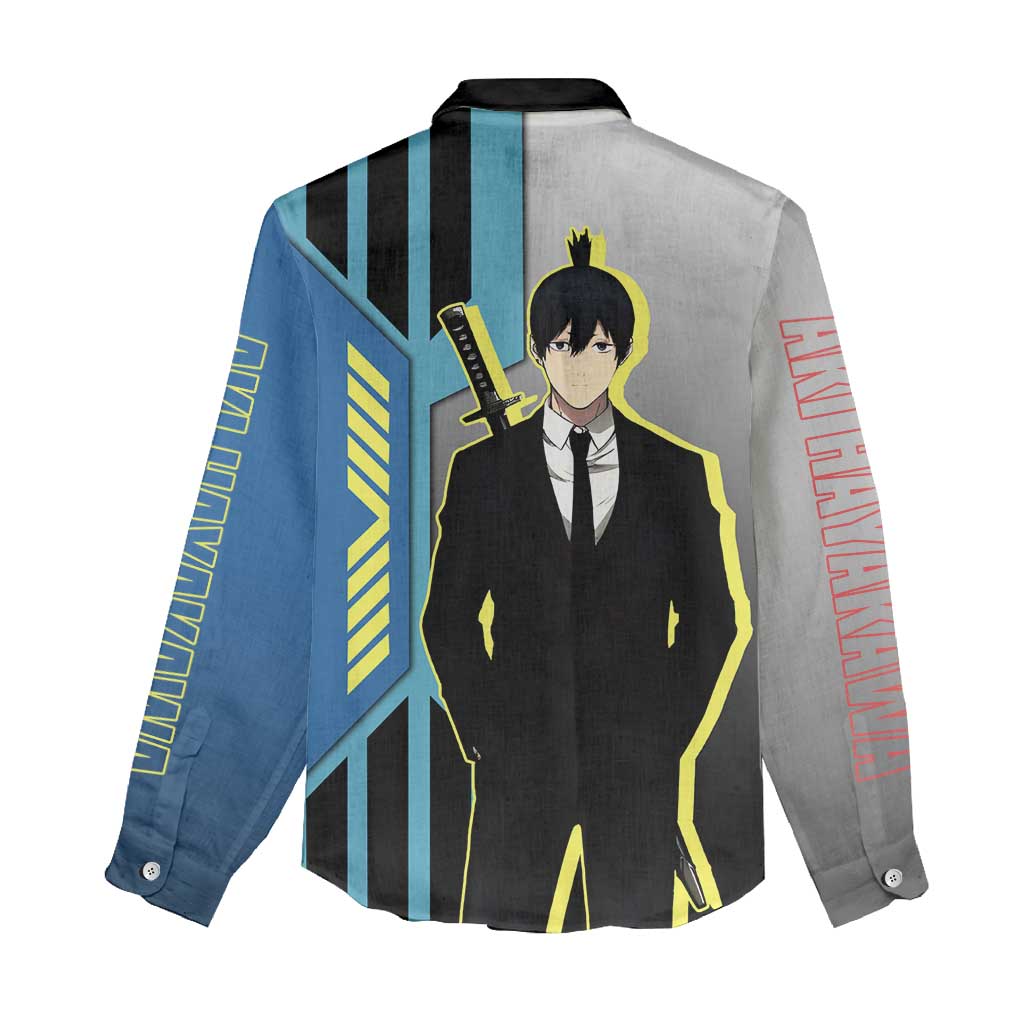 Aki Hayakawa from Chainsaw Man Women Casual Shirt with Sword and Stylish Pose Design - The Mazicc