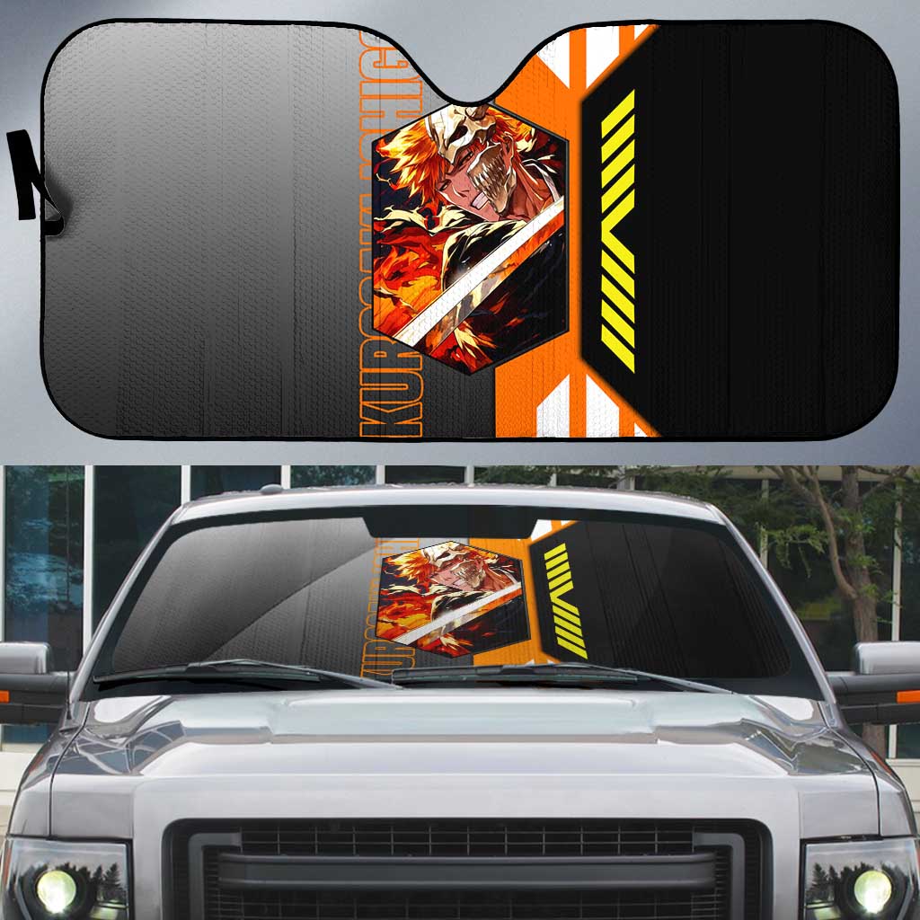 Ichigo Kurosaki from Bleach Auto Sun Shade with Sword and Battle Ready Pose Design - The Mazicc