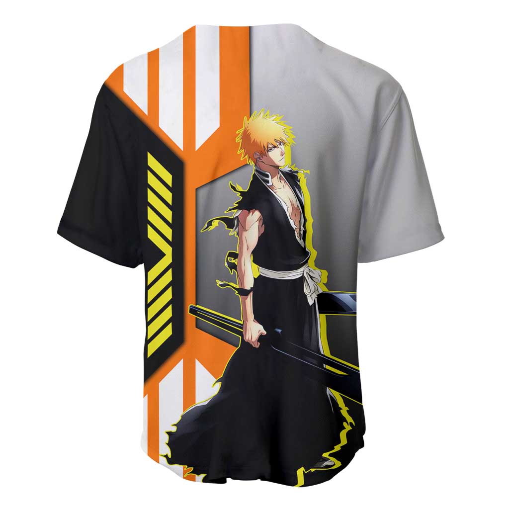 Ichigo Kurosaki from Bleach Baseball Jersey with Sword and Battle Ready Pose Design - The Mazicc