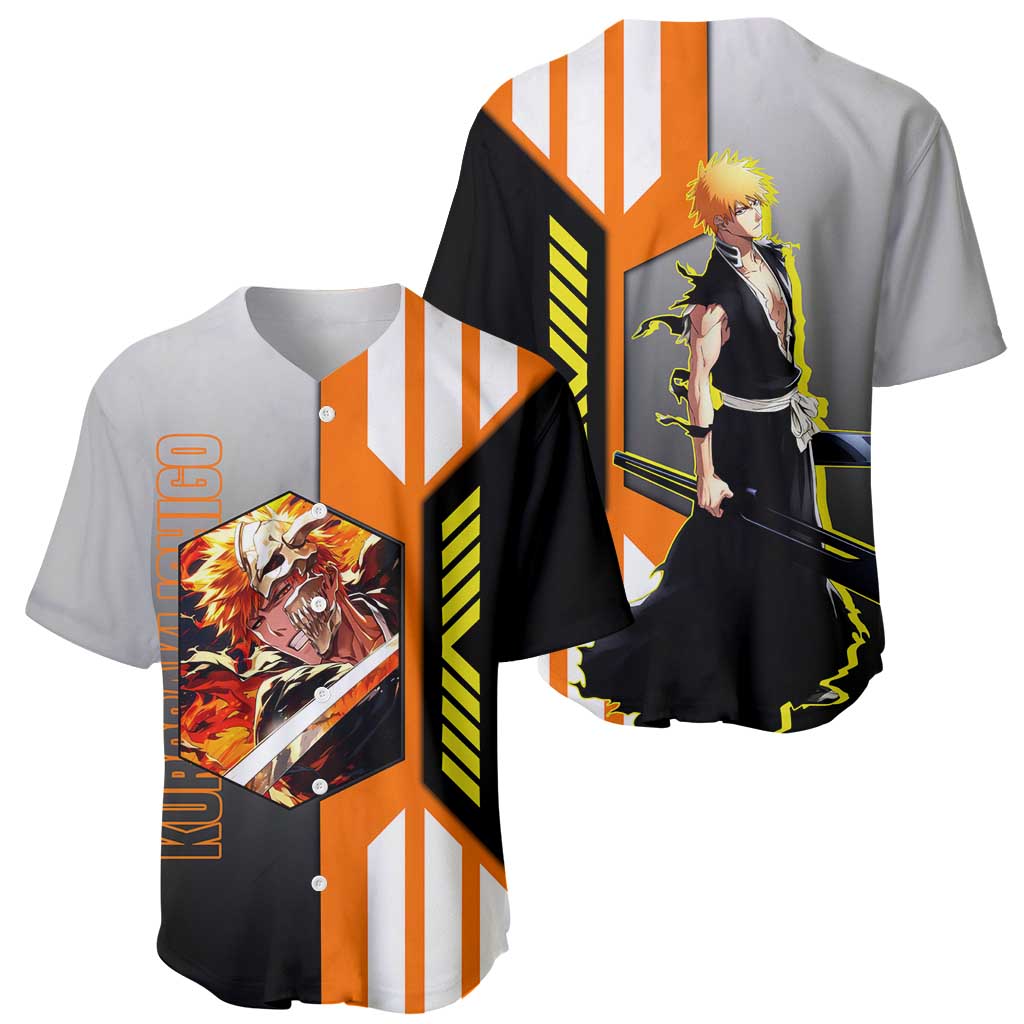 Ichigo Kurosaki from Bleach Baseball Jersey with Sword and Battle Ready Pose Design - The Mazicc