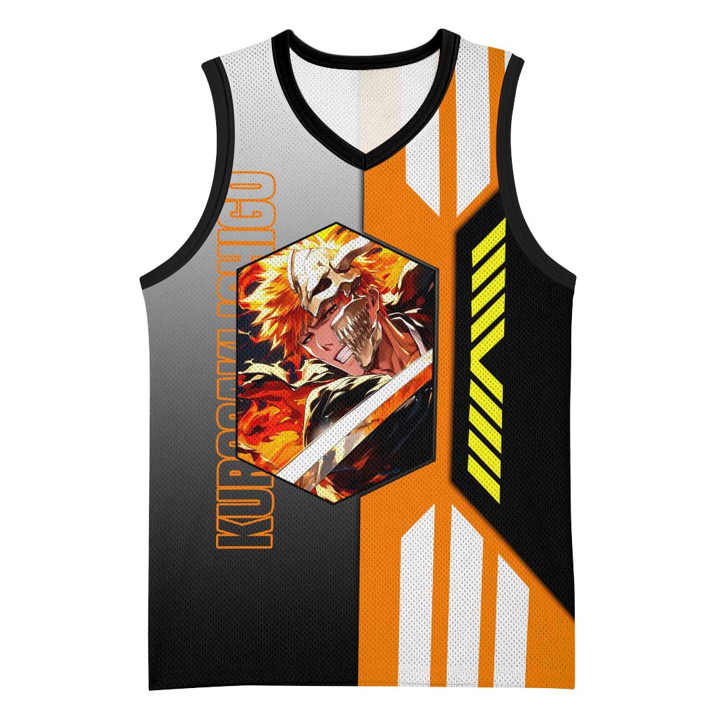 Ichigo Kurosaki from Bleach Basketball Jersey with Sword and Battle Ready Pose Design - The Mazicc