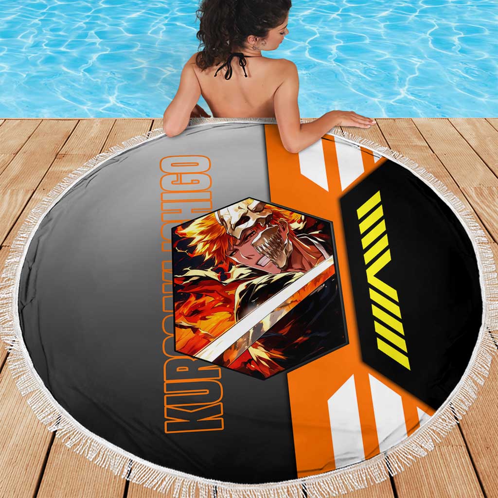 Ichigo Kurosaki from Bleach Beach Blanket with Sword and Battle Ready Pose Design - The Mazicc