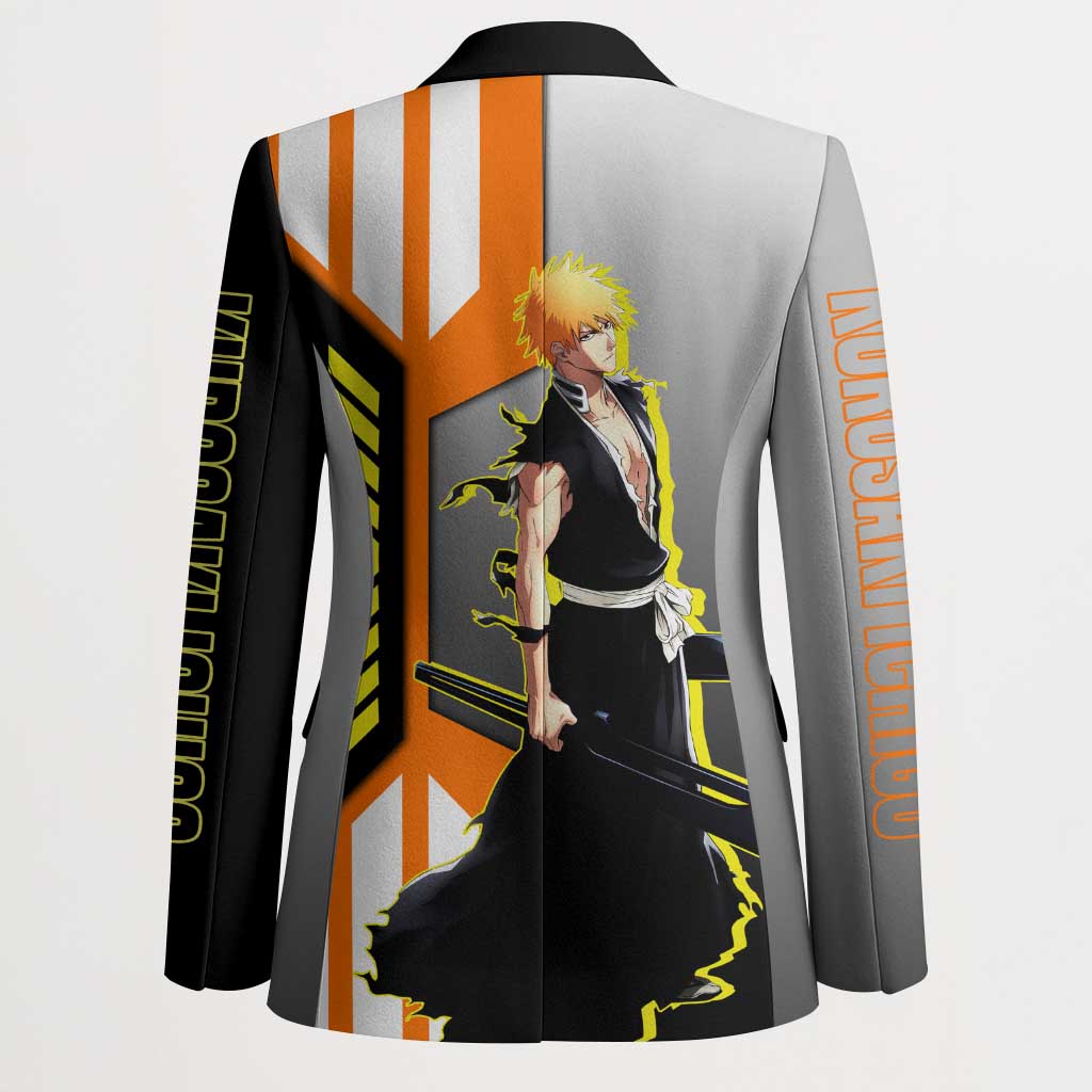 Ichigo Kurosaki from Bleach Blazer with Sword and Battle Ready Pose Design - The Mazicc