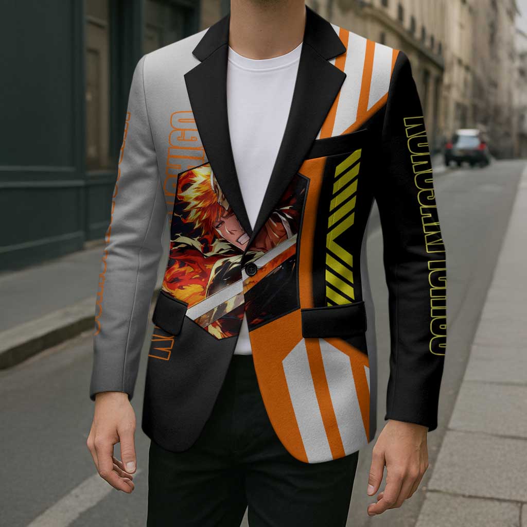 Ichigo Kurosaki from Bleach Blazer with Sword and Battle Ready Pose Design - The Mazicc