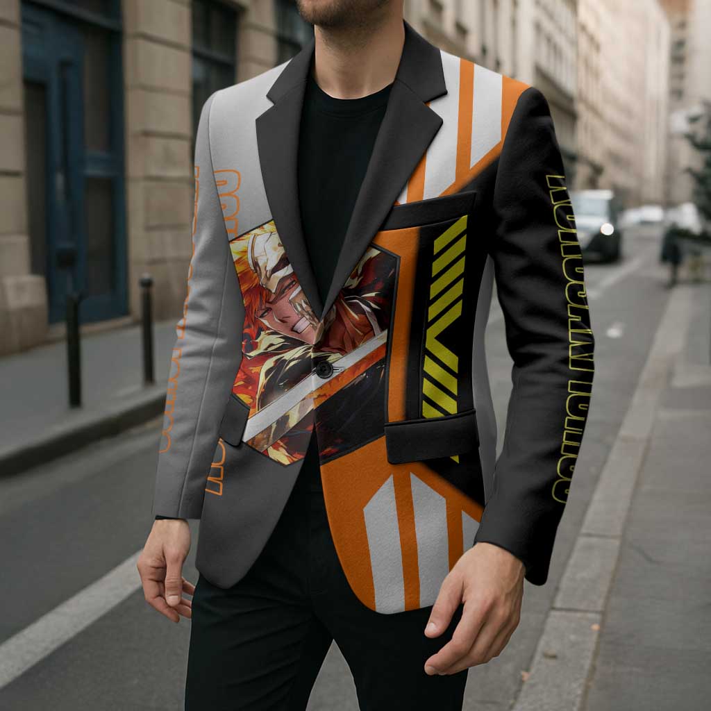 Ichigo Kurosaki from Bleach Blazer with Sword and Battle Ready Pose Design - The Mazicc