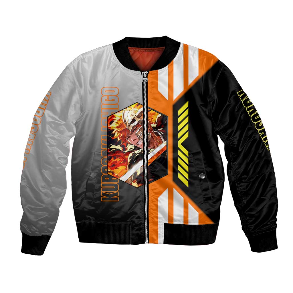 Ichigo Kurosaki from Bleach Bomber Jacket with Sword and Battle Ready Pose Design - The Mazicc