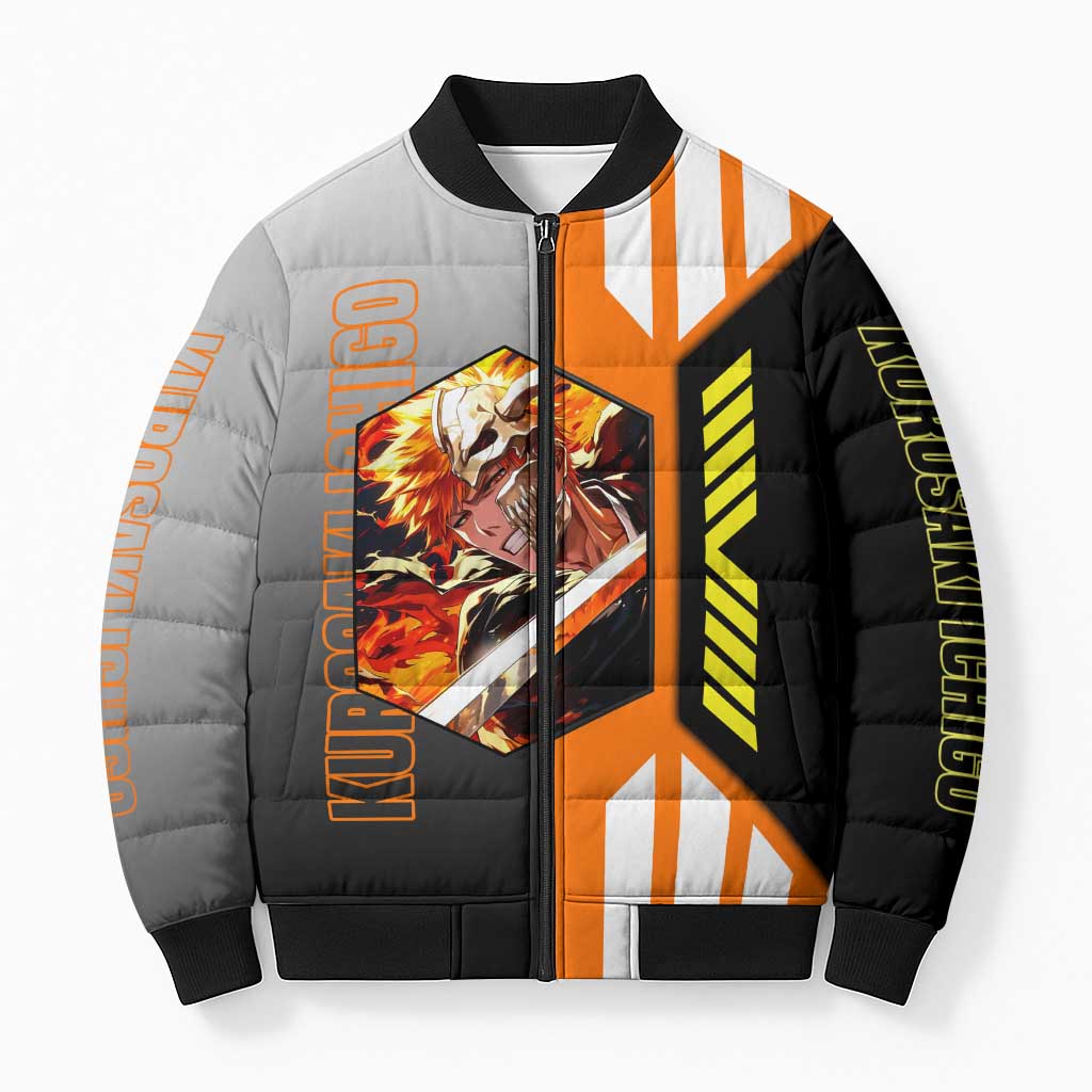 Ichigo Kurosaki from Bleach Bomber Puffer Jacket with Sword and Battle Ready Pose Design - The Mazicc