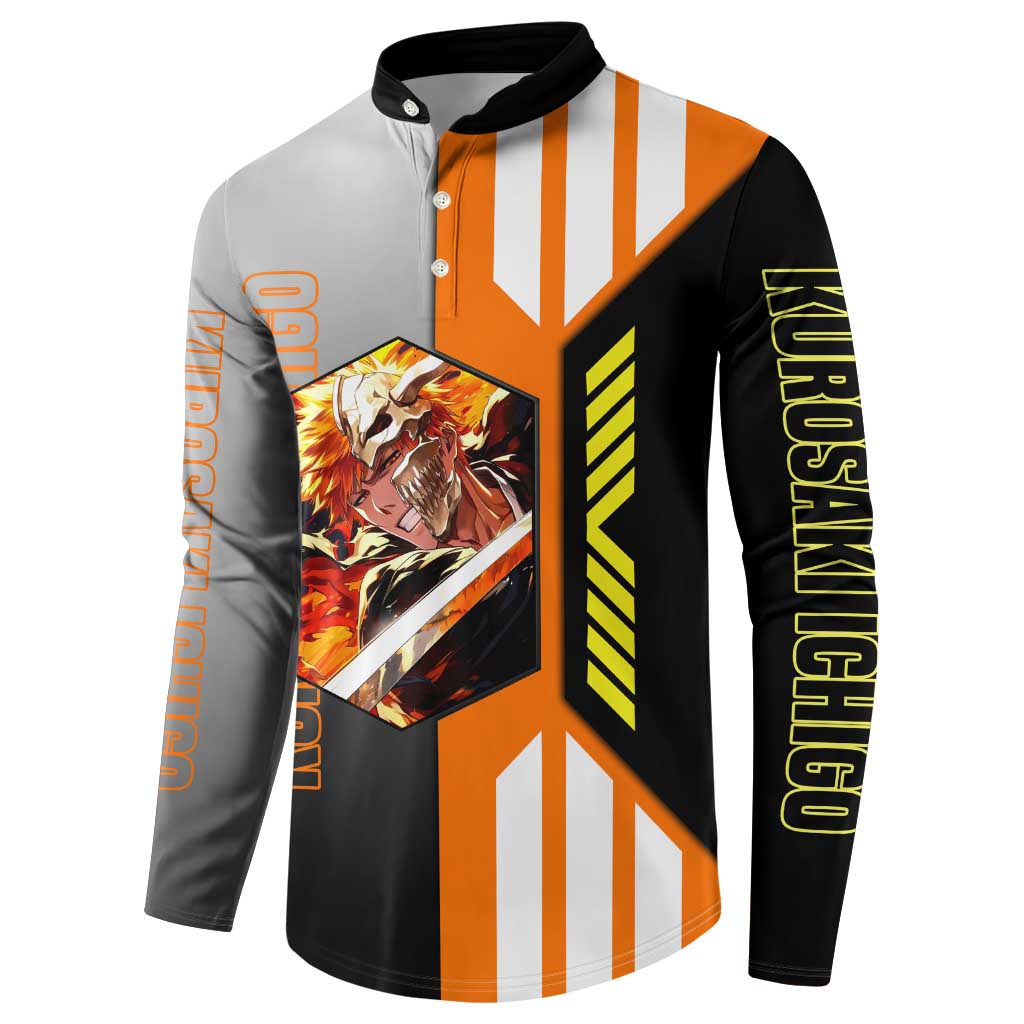 Ichigo Kurosaki from Bleach Button Sweatshirt with Sword and Battle Ready Pose Design - The Mazicc