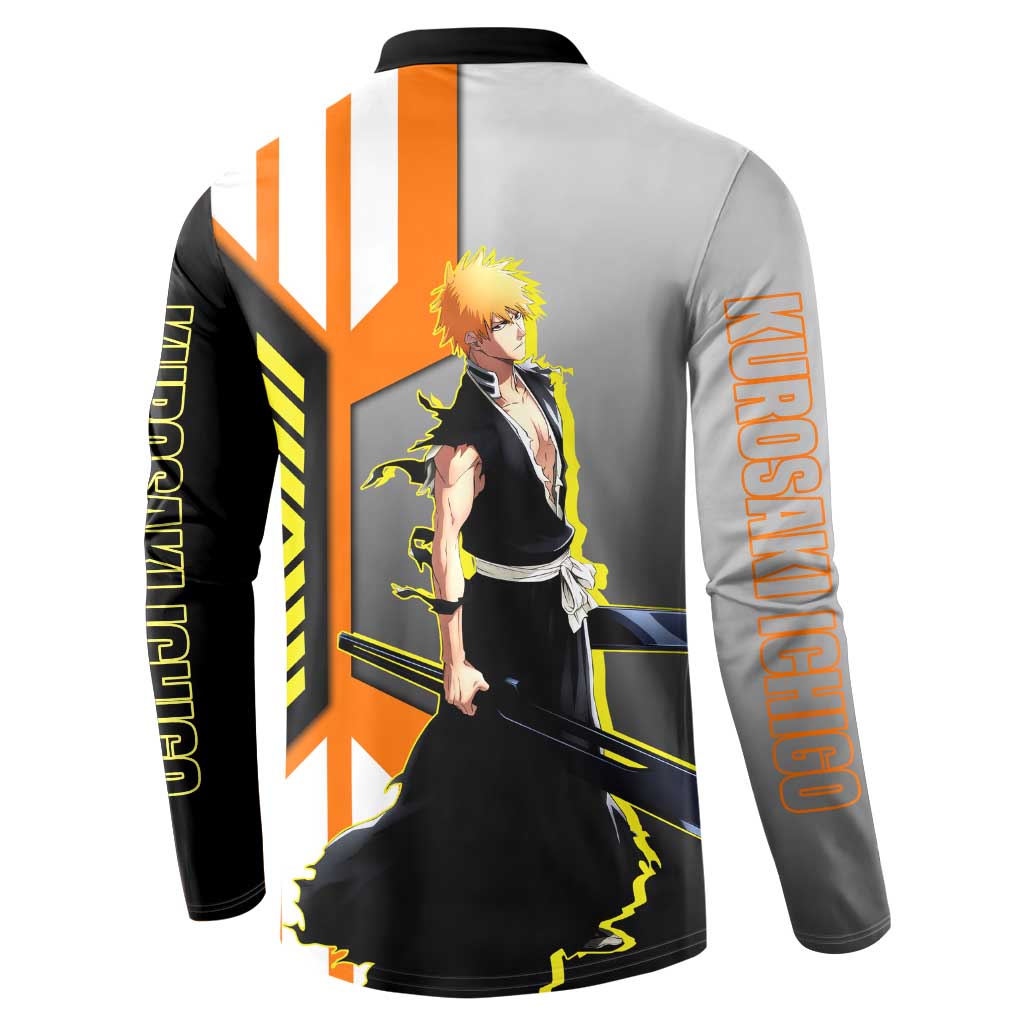 Ichigo Kurosaki from Bleach Button Sweatshirt with Sword and Battle Ready Pose Design - The Mazicc