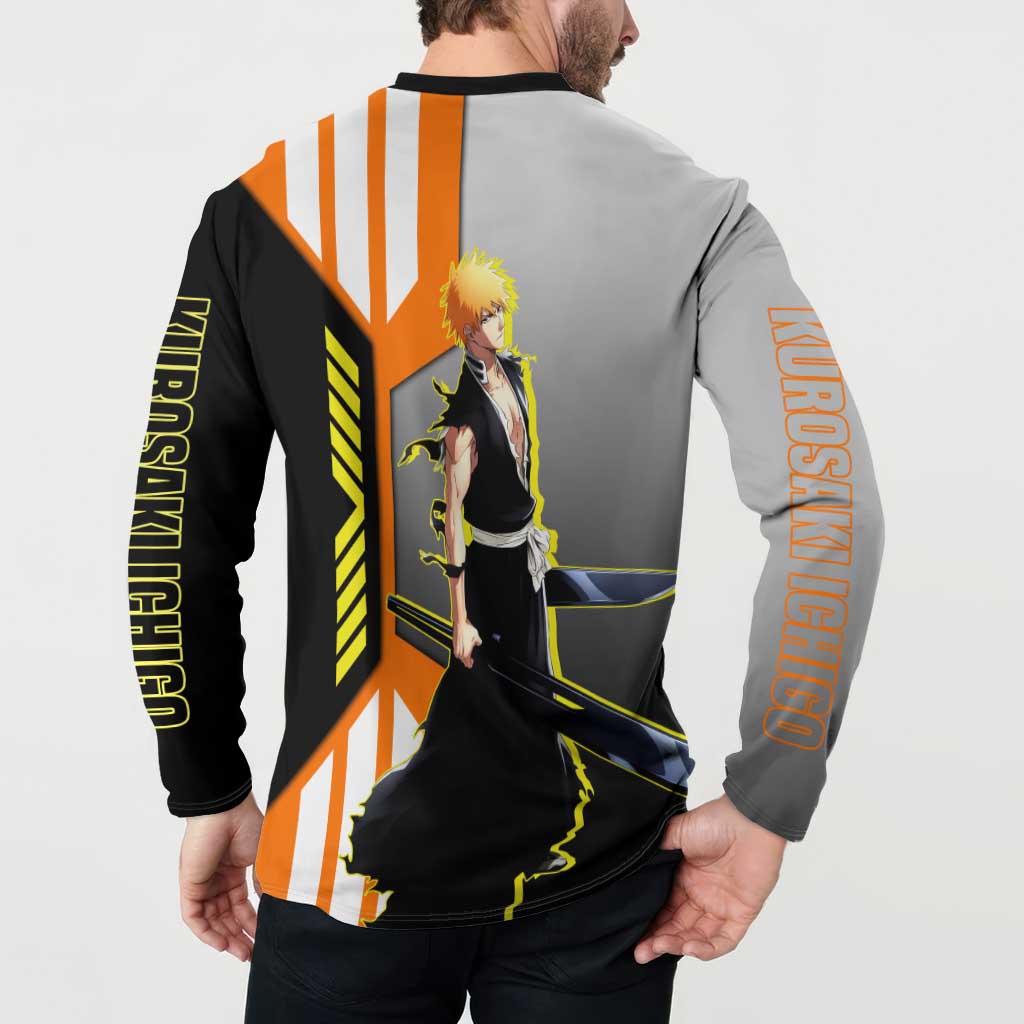 Ichigo Kurosaki from Bleach Button Sweatshirt with Sword and Battle Ready Pose Design - The Mazicc