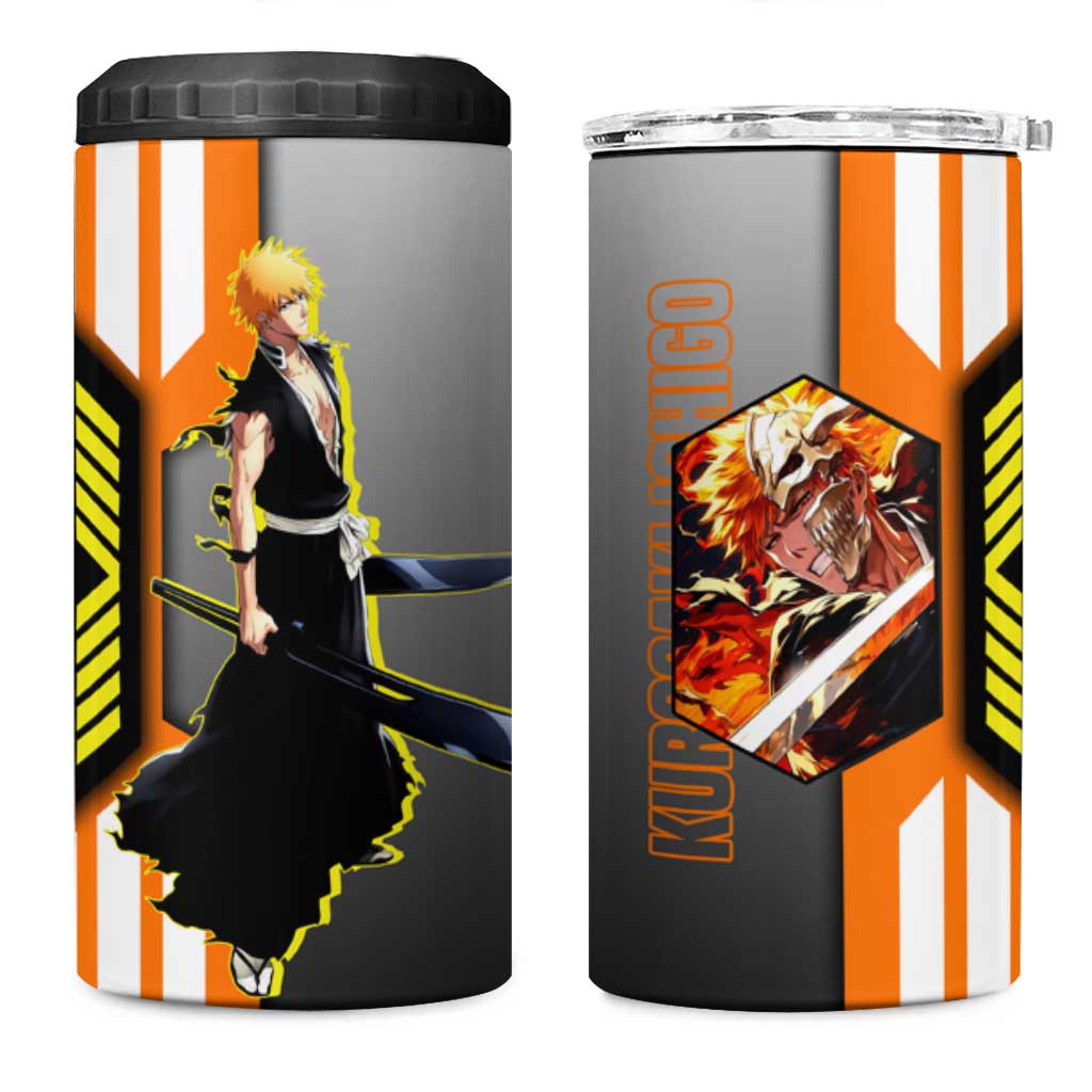 Ichigo Kurosaki from Bleach 4 in 1 Can Cooler Tumbler with Sword and Battle Ready Pose Design - The Mazicc