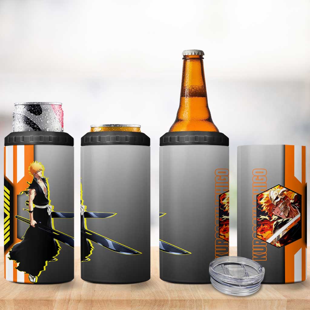 Ichigo Kurosaki from Bleach 4 in 1 Can Cooler Tumbler with Sword and Battle Ready Pose Design - The Mazicc