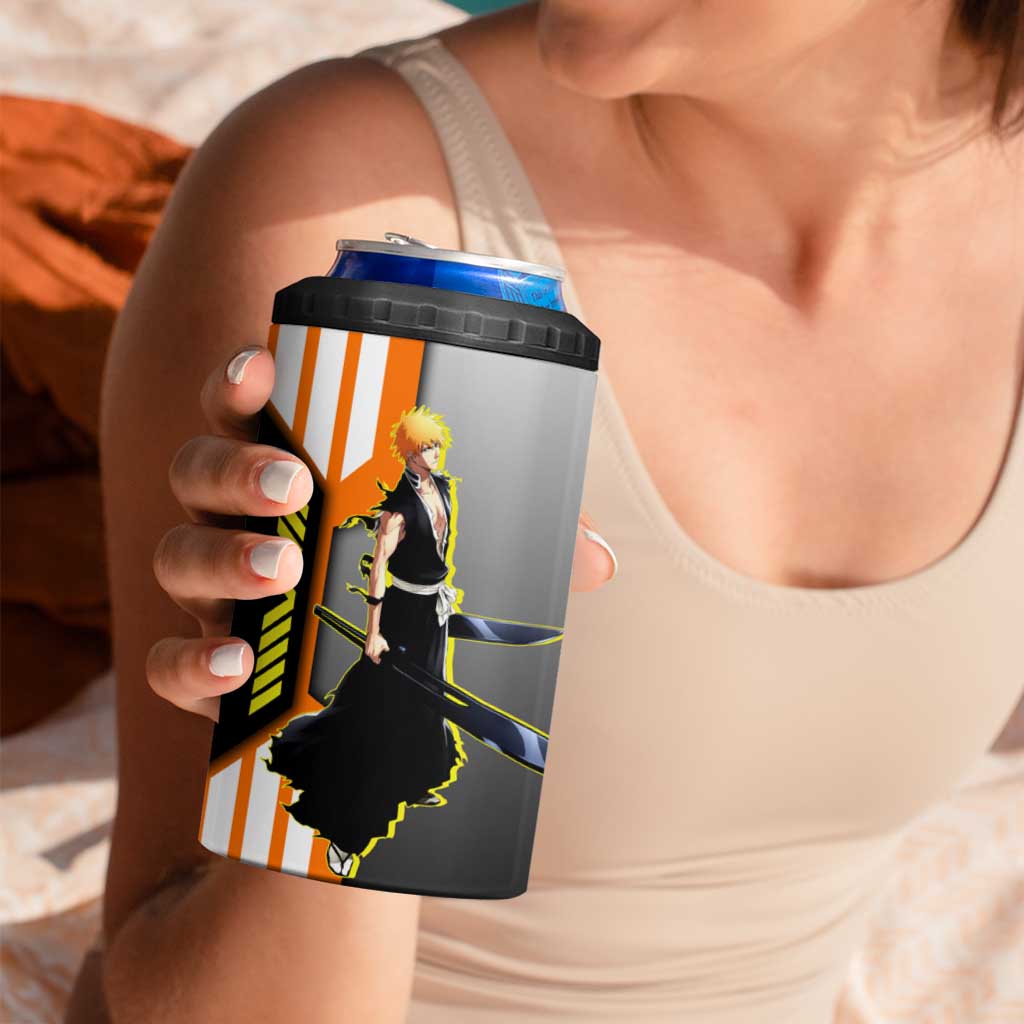Ichigo Kurosaki from Bleach 4 in 1 Can Cooler Tumbler with Sword and Battle Ready Pose Design - The Mazicc