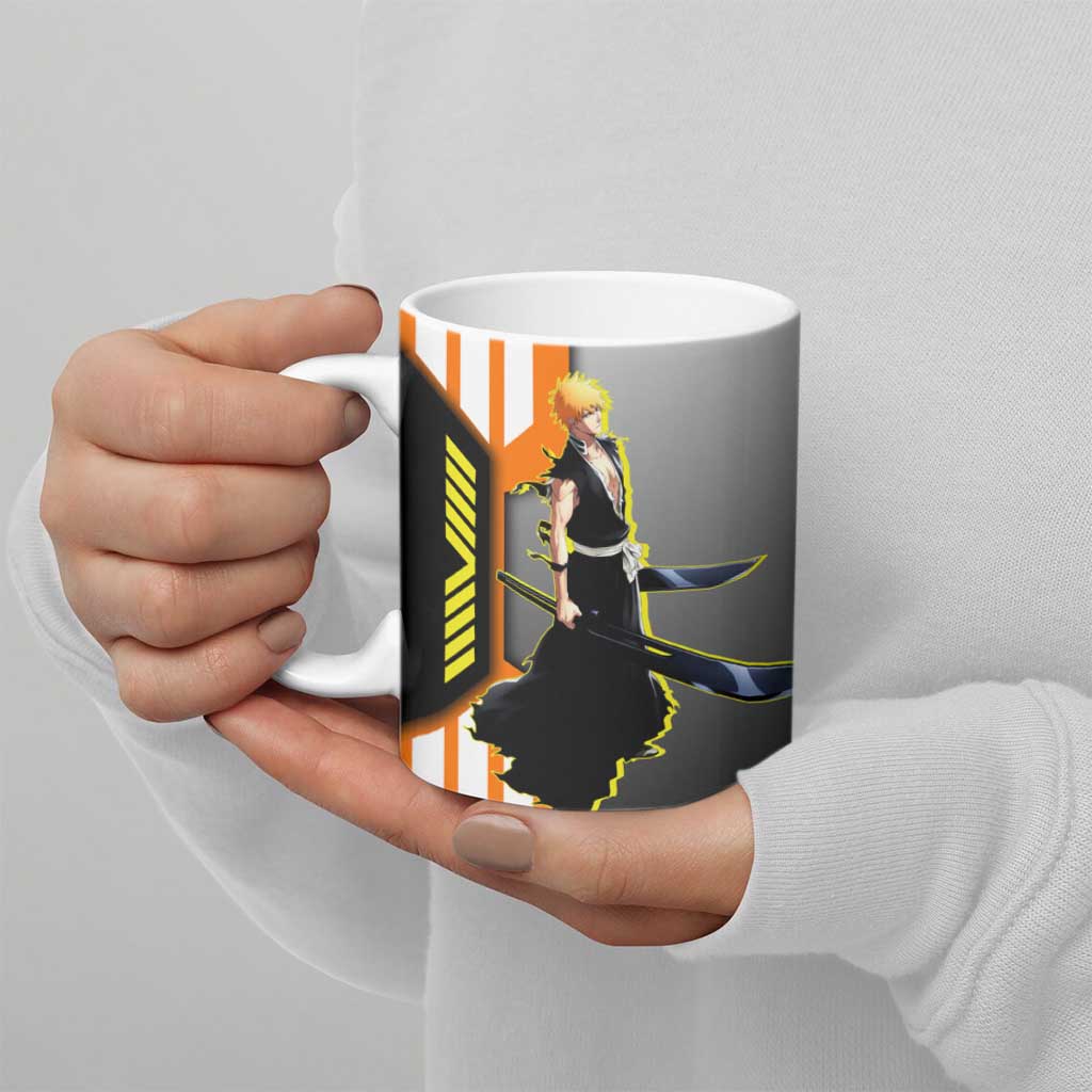 Ichigo Kurosaki from Bleach Ceramic Mug with Sword and Battle Ready Pose Design - The Mazicc