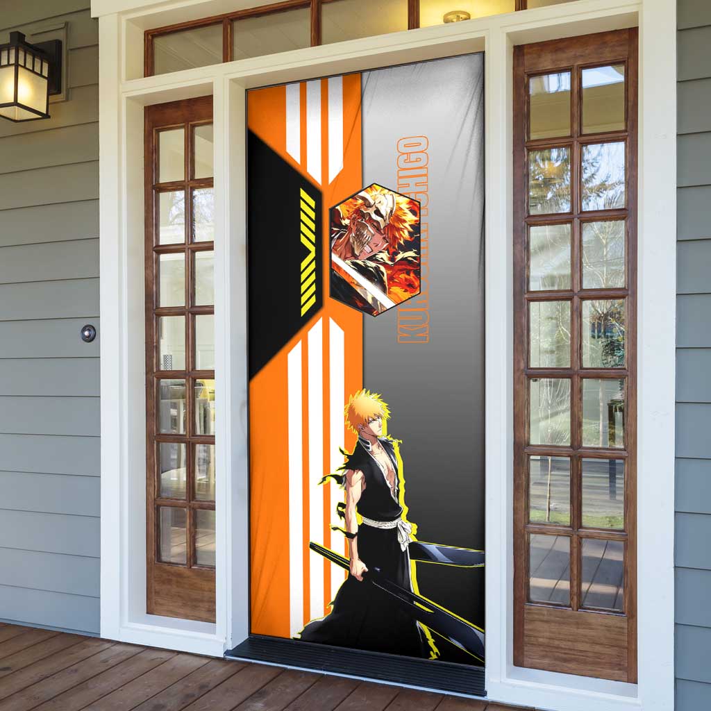 Ichigo Kurosaki from Bleach Door Cover with Sword and Battle Ready Pose Design - The Mazicc