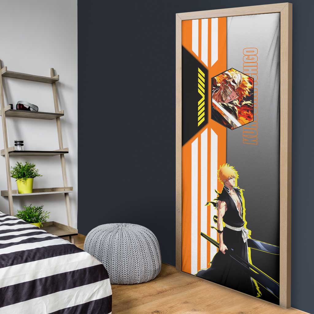 Ichigo Kurosaki from Bleach Door Cover with Sword and Battle Ready Pose Design - The Mazicc