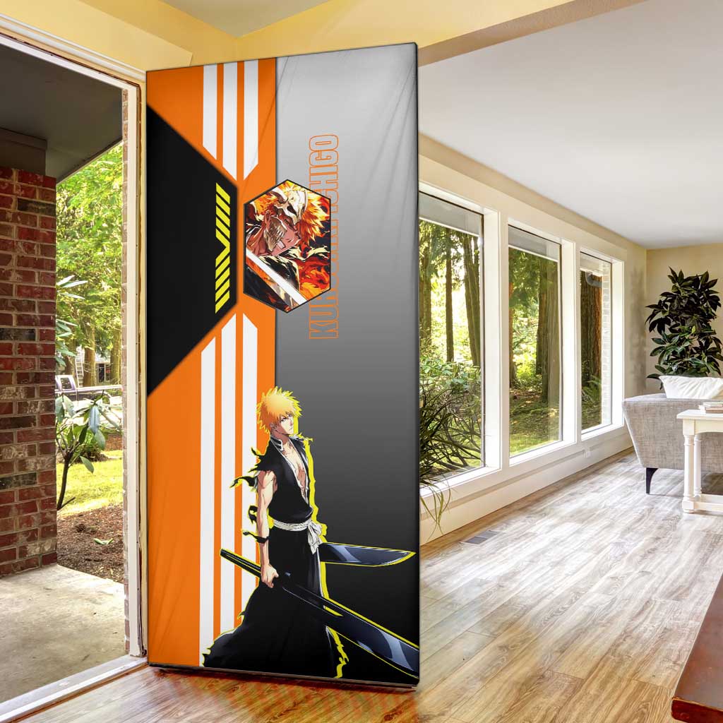 Ichigo Kurosaki from Bleach Door Cover with Sword and Battle Ready Pose Design - The Mazicc