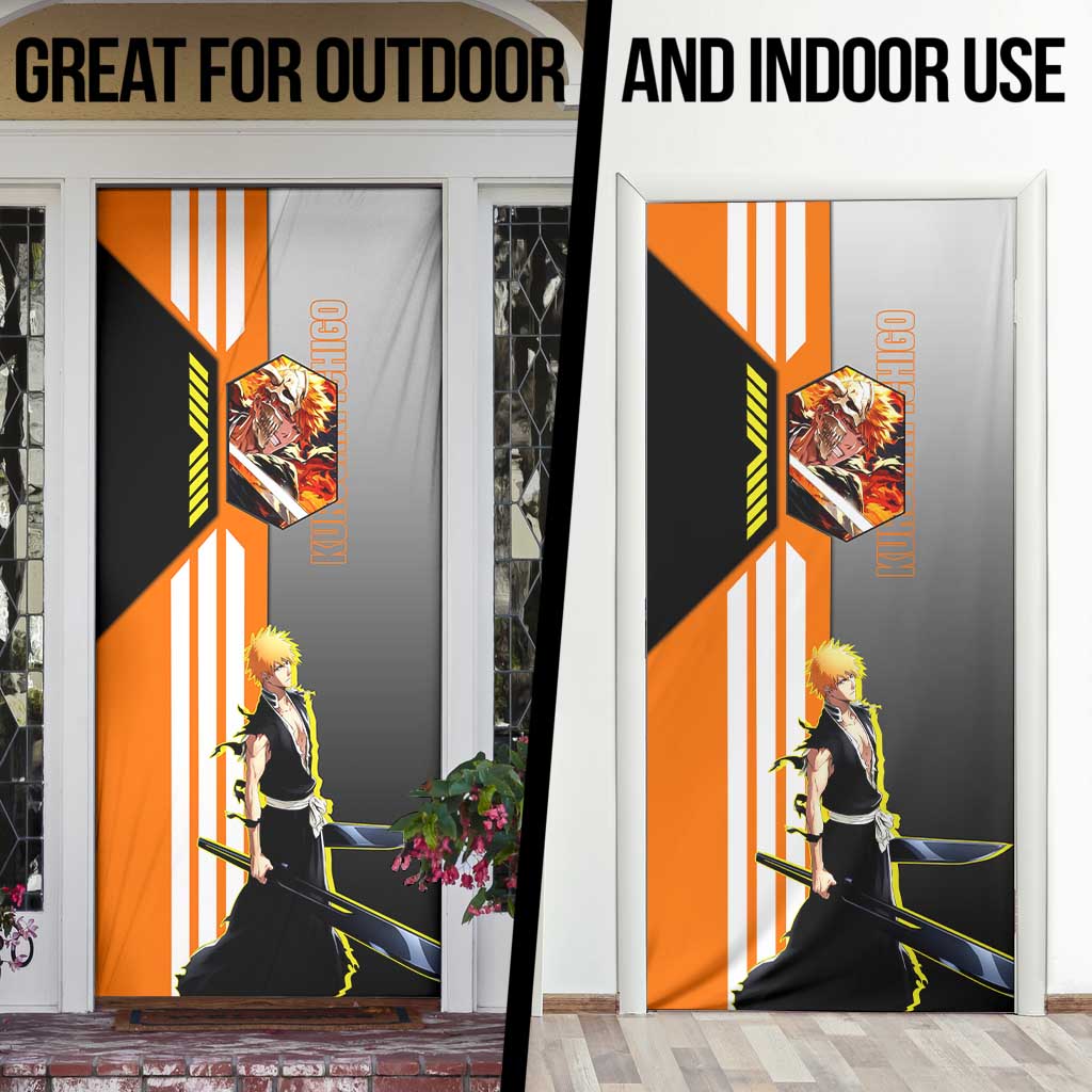 Ichigo Kurosaki from Bleach Door Cover with Sword and Battle Ready Pose Design - The Mazicc