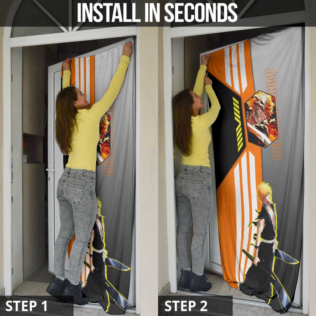 Ichigo Kurosaki from Bleach Door Cover with Sword and Battle Ready Pose Design - The Mazicc