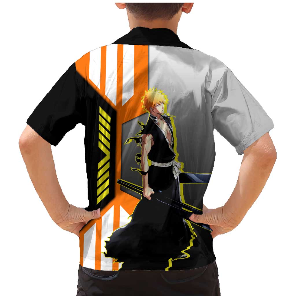 Ichigo Kurosaki from Bleach Family Matching Mermaid Dress and Hawaiian Shirt with Sword and Battle Ready Pose Design - The Mazicc