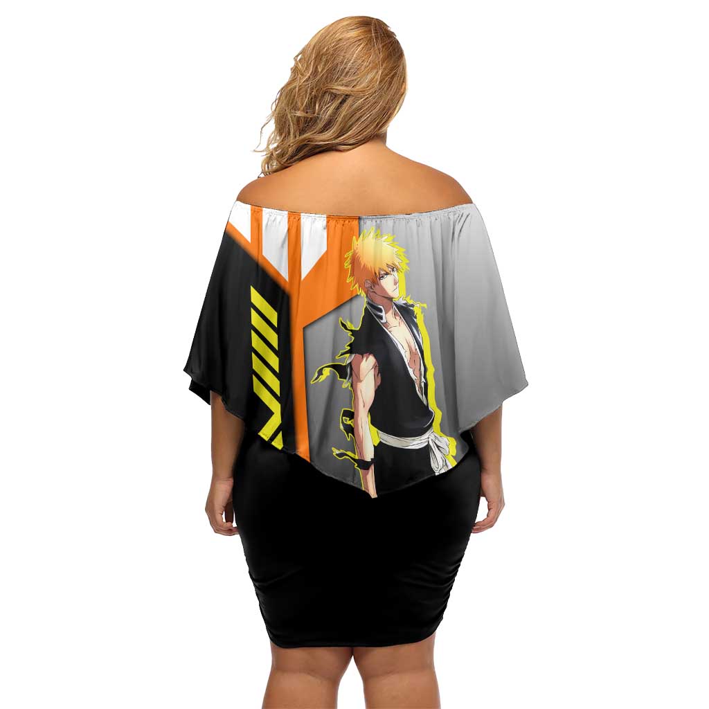 Ichigo Kurosaki from Bleach Family Matching Off Shoulder Short Dress and Hawaiian Shirt with Sword and Battle Ready Pose Design - The Mazicc