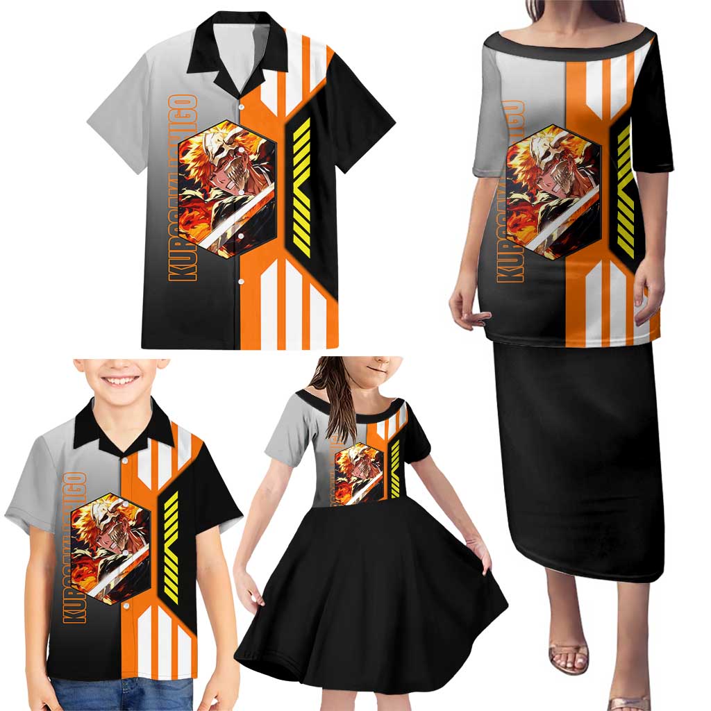 Ichigo Kurosaki from Bleach Family Matching Puletasi and Hawaiian Shirt with Sword and Battle Ready Pose Design - The Mazicc