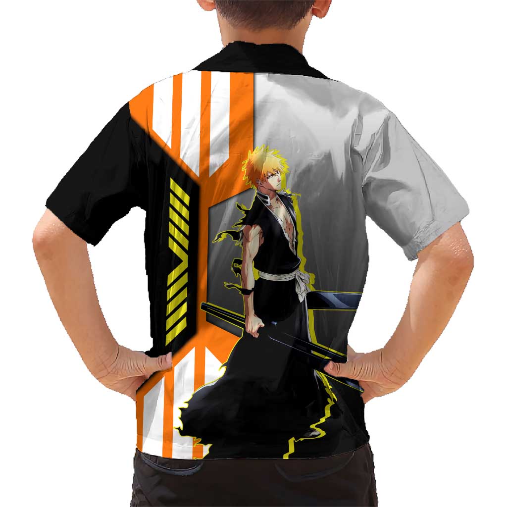 Ichigo Kurosaki from Bleach Family Matching Short Sleeve Bodycon Dress and Hawaiian Shirt with Sword and Battle Ready Pose Design - The Mazicc