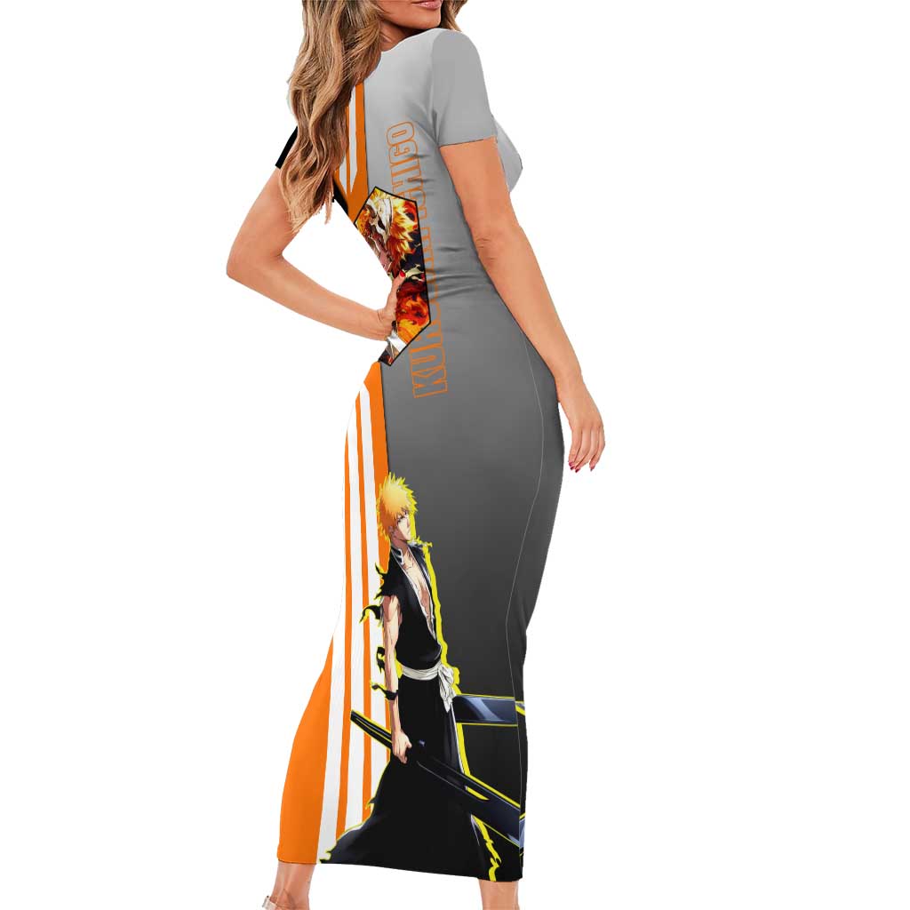 Ichigo Kurosaki from Bleach Family Matching Short Sleeve Bodycon Dress and Hawaiian Shirt with Sword and Battle Ready Pose Design - The Mazicc