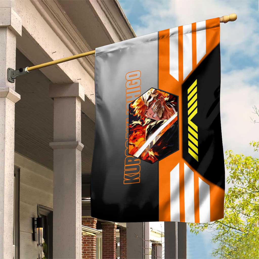 Ichigo Kurosaki from Bleach Garden Flag with Sword and Battle Ready Pose Design - The Mazicc
