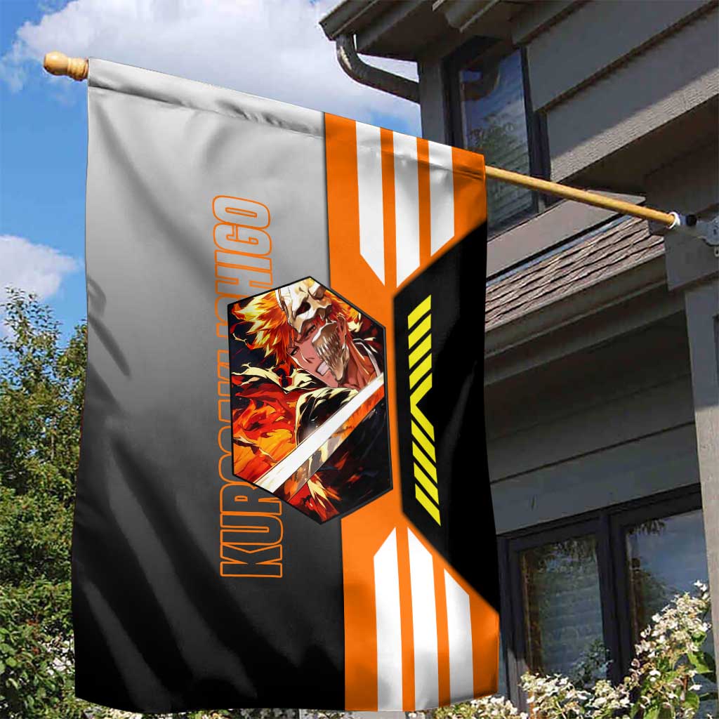 Ichigo Kurosaki from Bleach Garden Flag with Sword and Battle Ready Pose Design - The Mazicc