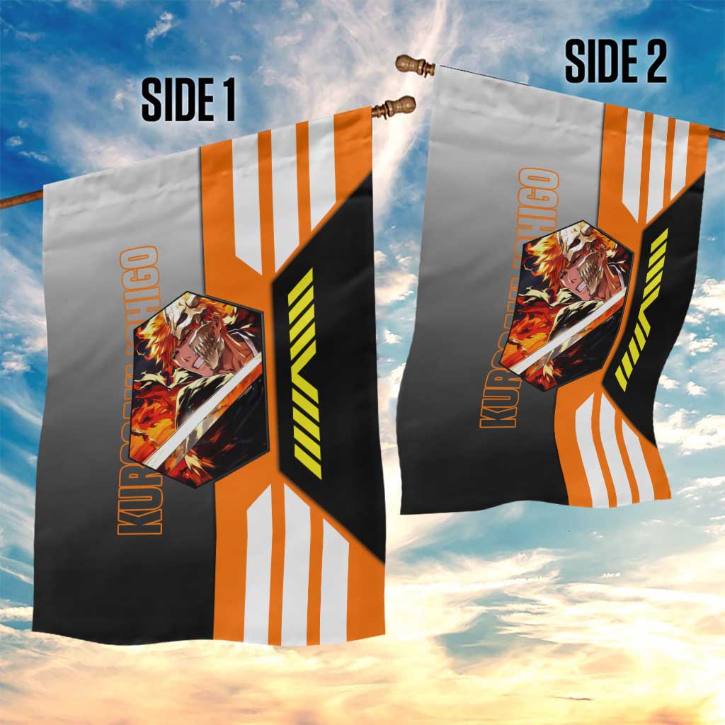 Ichigo Kurosaki from Bleach Garden Flag with Sword and Battle Ready Pose Design - The Mazicc