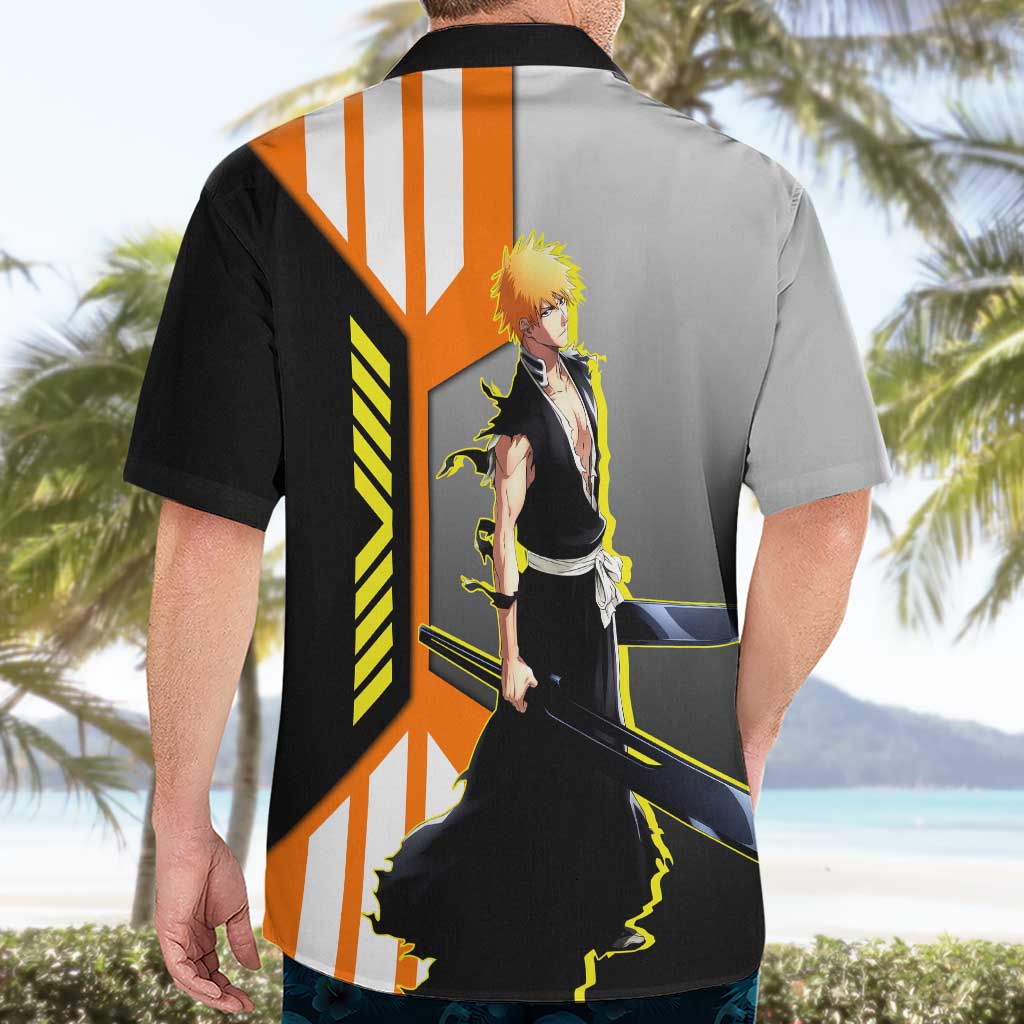 Ichigo Kurosaki from Bleach Hawaiian Shirt with Sword and Battle Ready Pose Design - The Mazicc