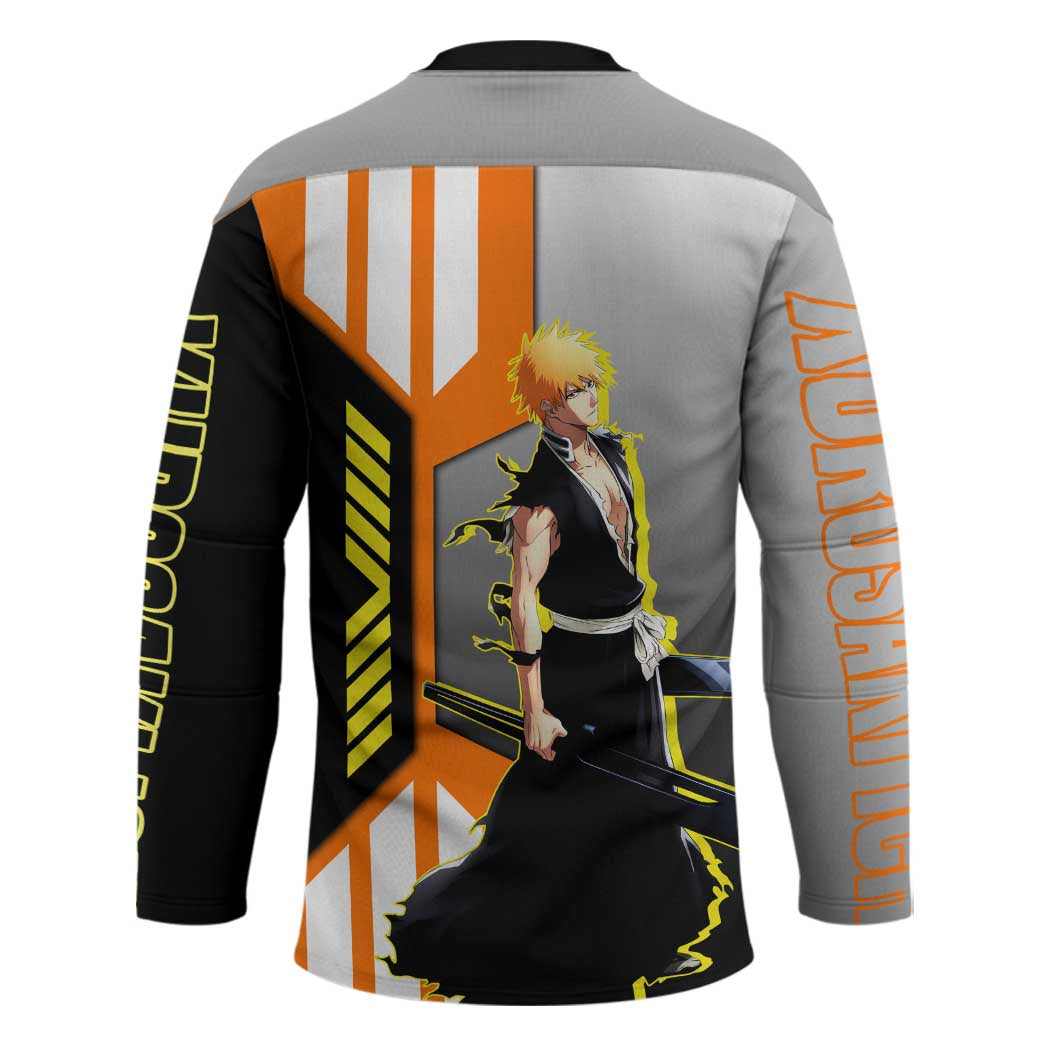 Ichigo Kurosaki from Bleach Hockey Jersey with Sword and Battle Ready Pose Design - The Mazicc