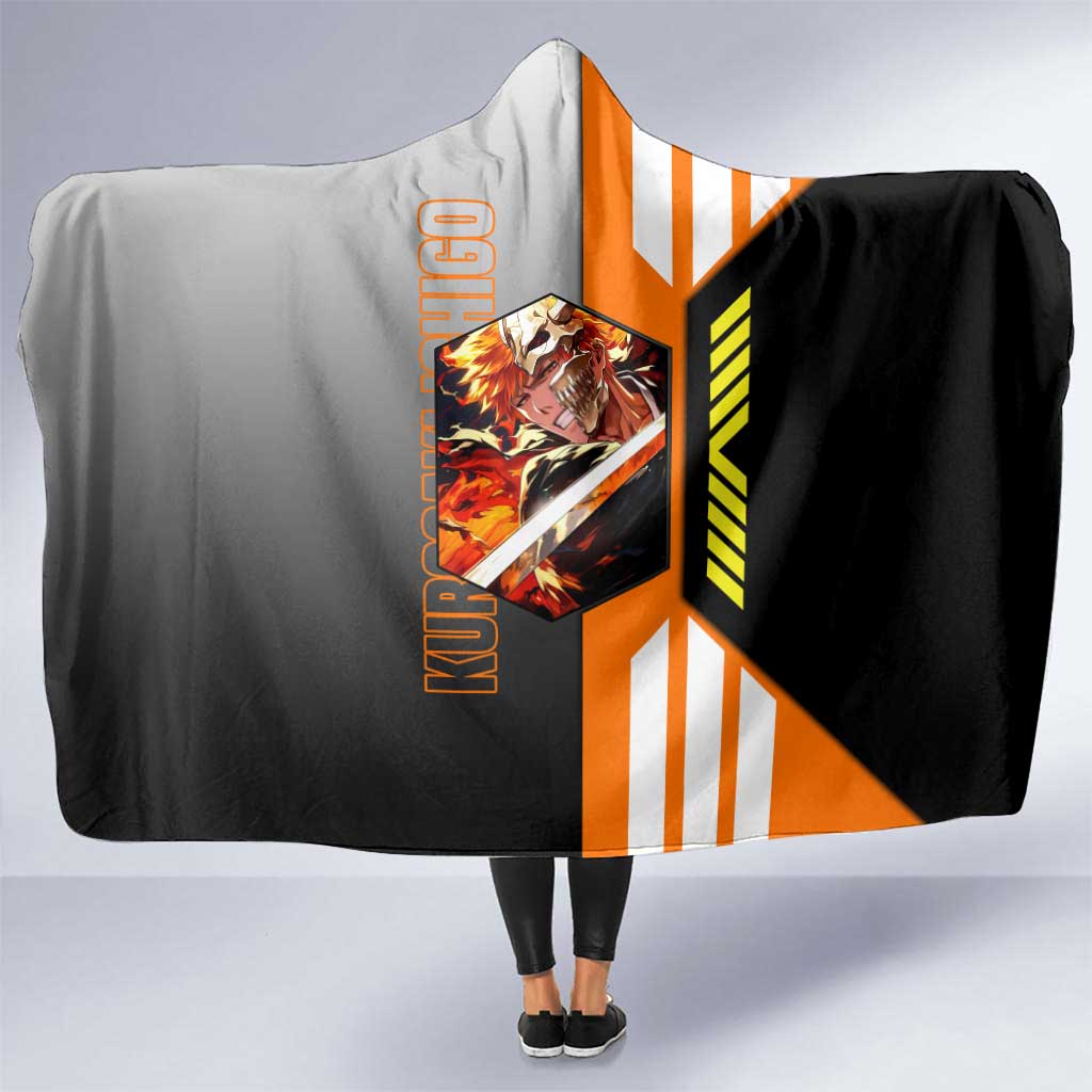 Ichigo Kurosaki from Bleach Hooded Blanket with Sword and Battle Ready Pose Design - The Mazicc
