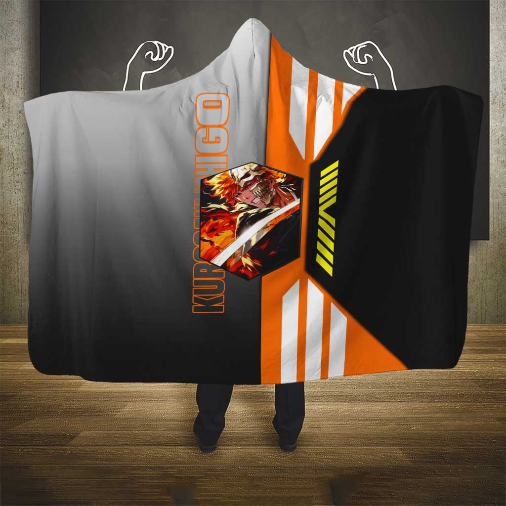 Ichigo Kurosaki from Bleach Hooded Blanket with Sword and Battle Ready Pose Design - The Mazicc