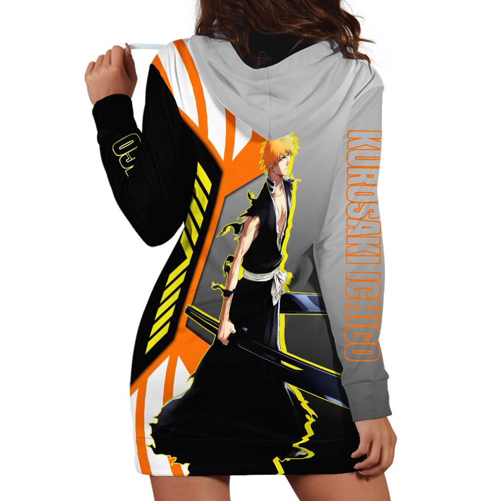 Ichigo Kurosaki from Bleach Hoodie Dress with Sword and Battle Ready Pose Design - The Mazicc