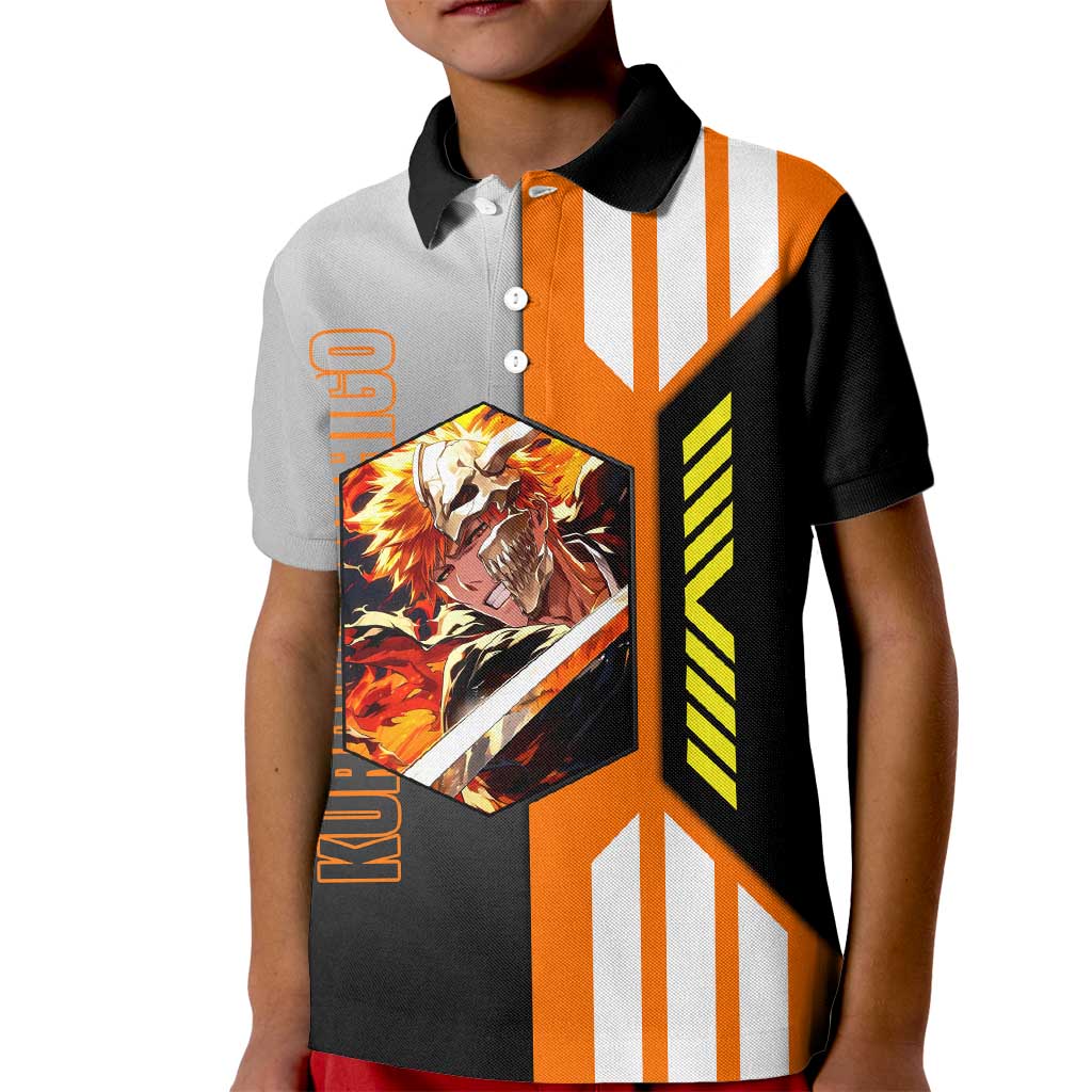 Ichigo Kurosaki from Bleach Kid Polo Shirt with Sword and Battle Ready Pose Design - The Mazicc