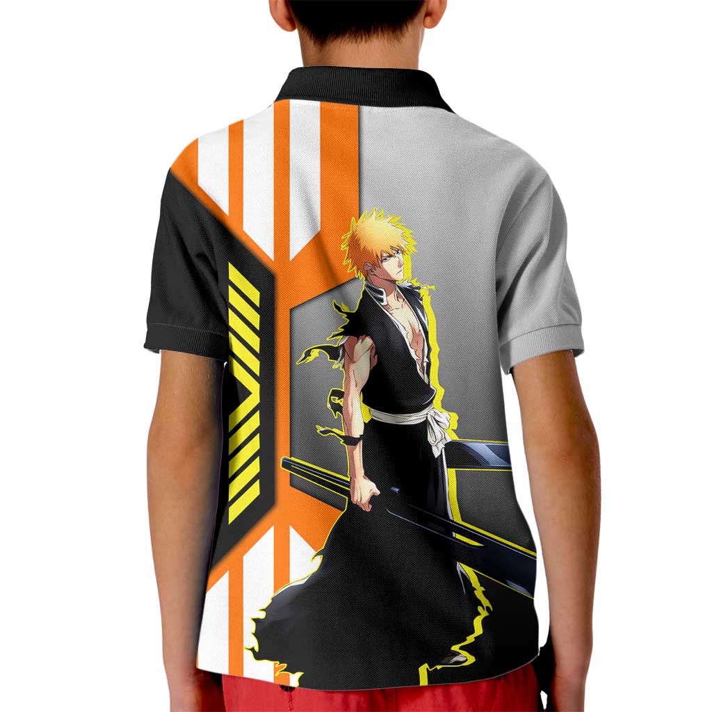 Ichigo Kurosaki from Bleach Kid Polo Shirt with Sword and Battle Ready Pose Design - The Mazicc