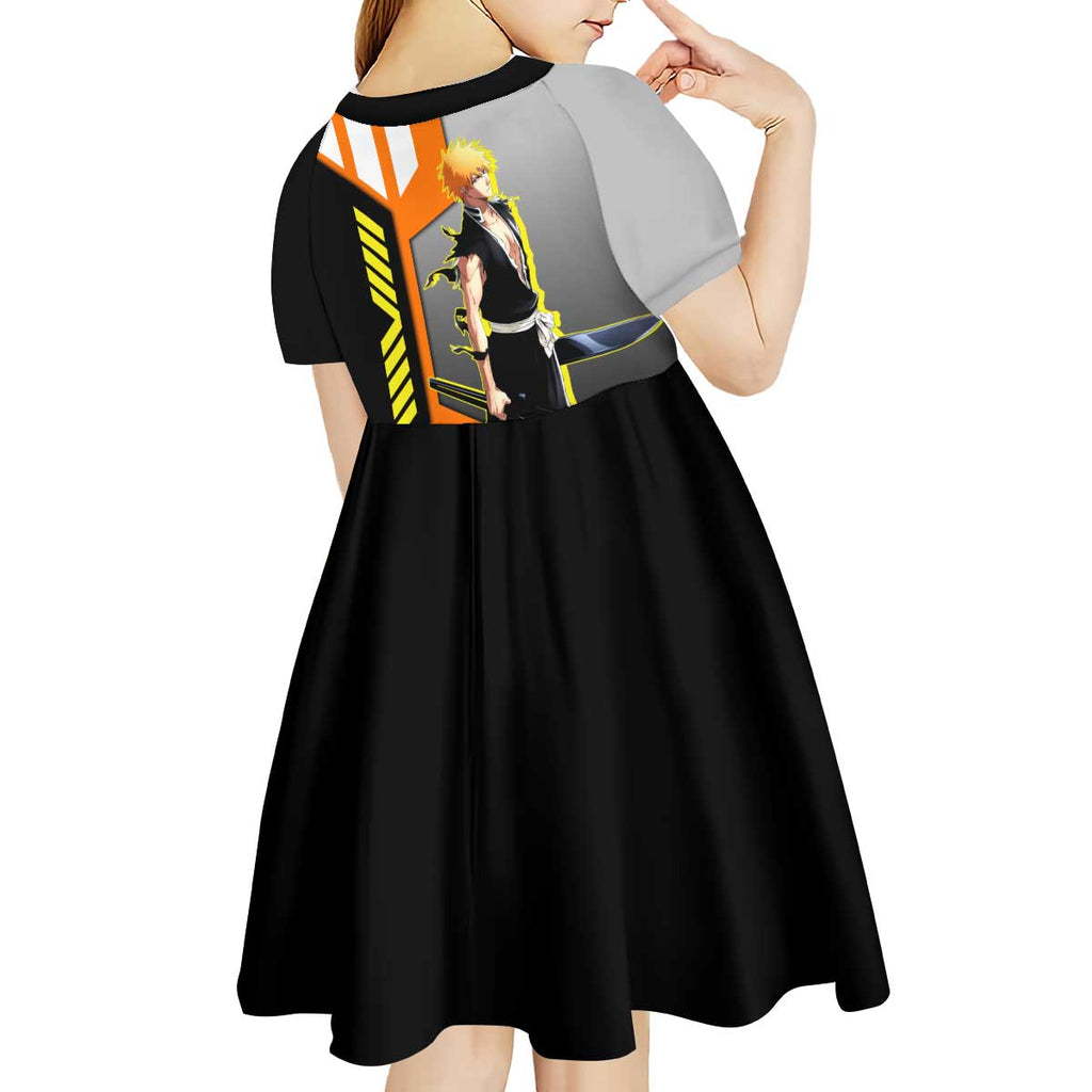Ichigo Kurosaki from Bleach Kid Short Sleeve Dress with Sword and Battle Ready Pose Design - The Mazicc