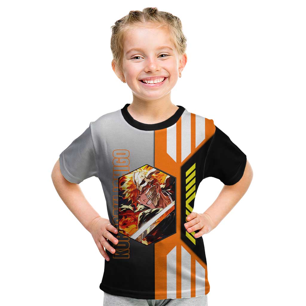 Ichigo Kurosaki from Bleach Kid T Shirt with Sword and Battle Ready Pose Design - The Mazicc