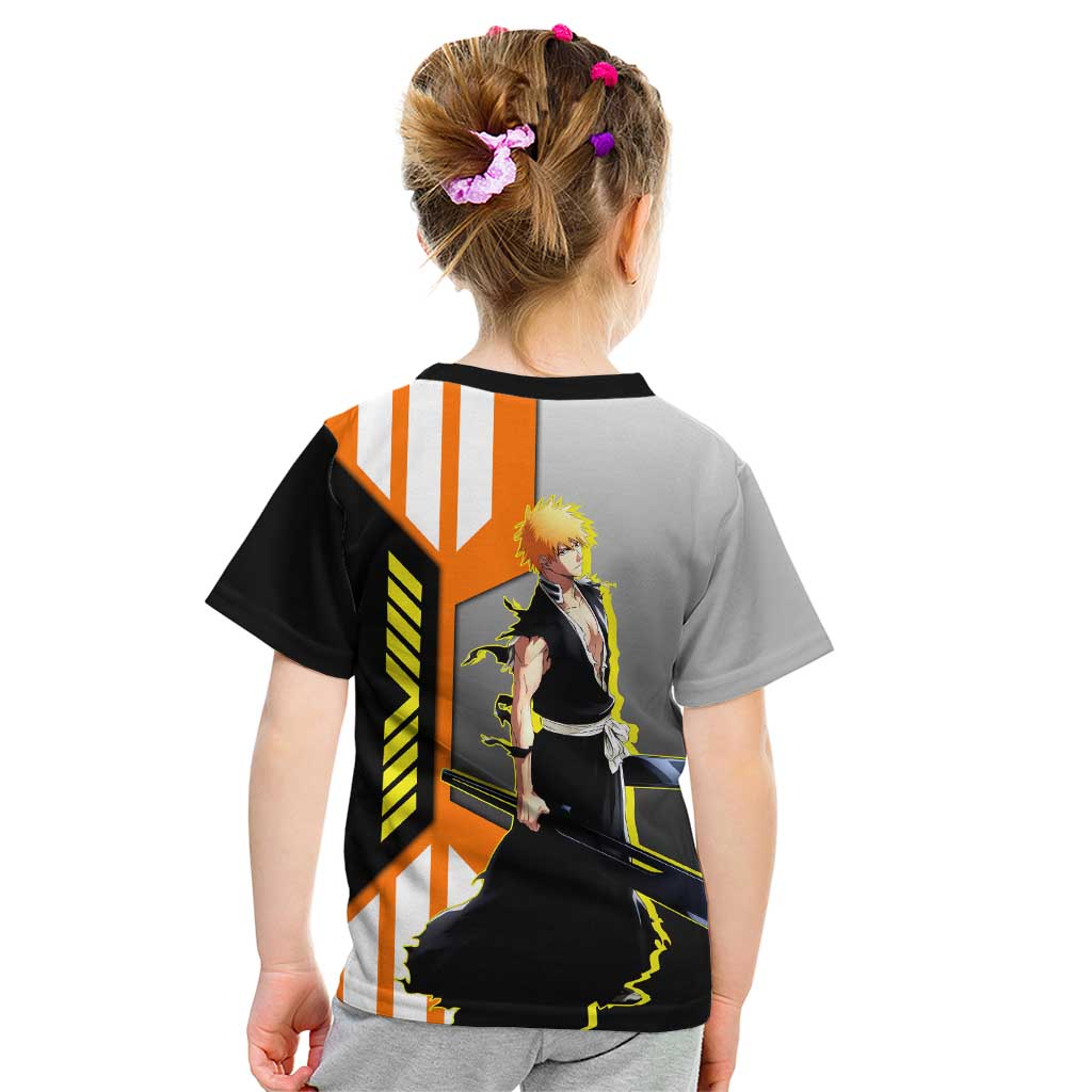 Ichigo Kurosaki from Bleach Kid T Shirt with Sword and Battle Ready Pose Design - The Mazicc