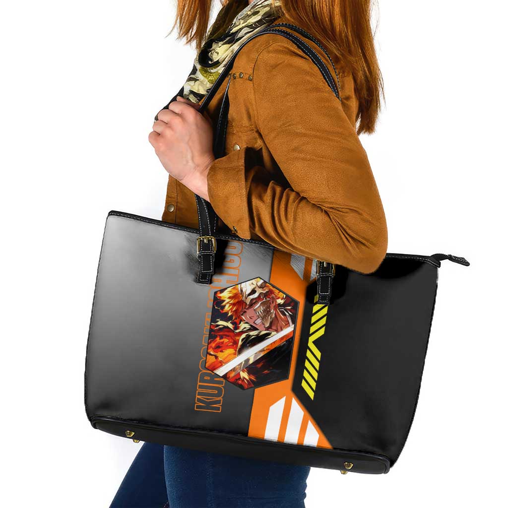 Ichigo Kurosaki from Bleach Leather Tote Bag with Sword and Battle Ready Pose Design - The Mazicc