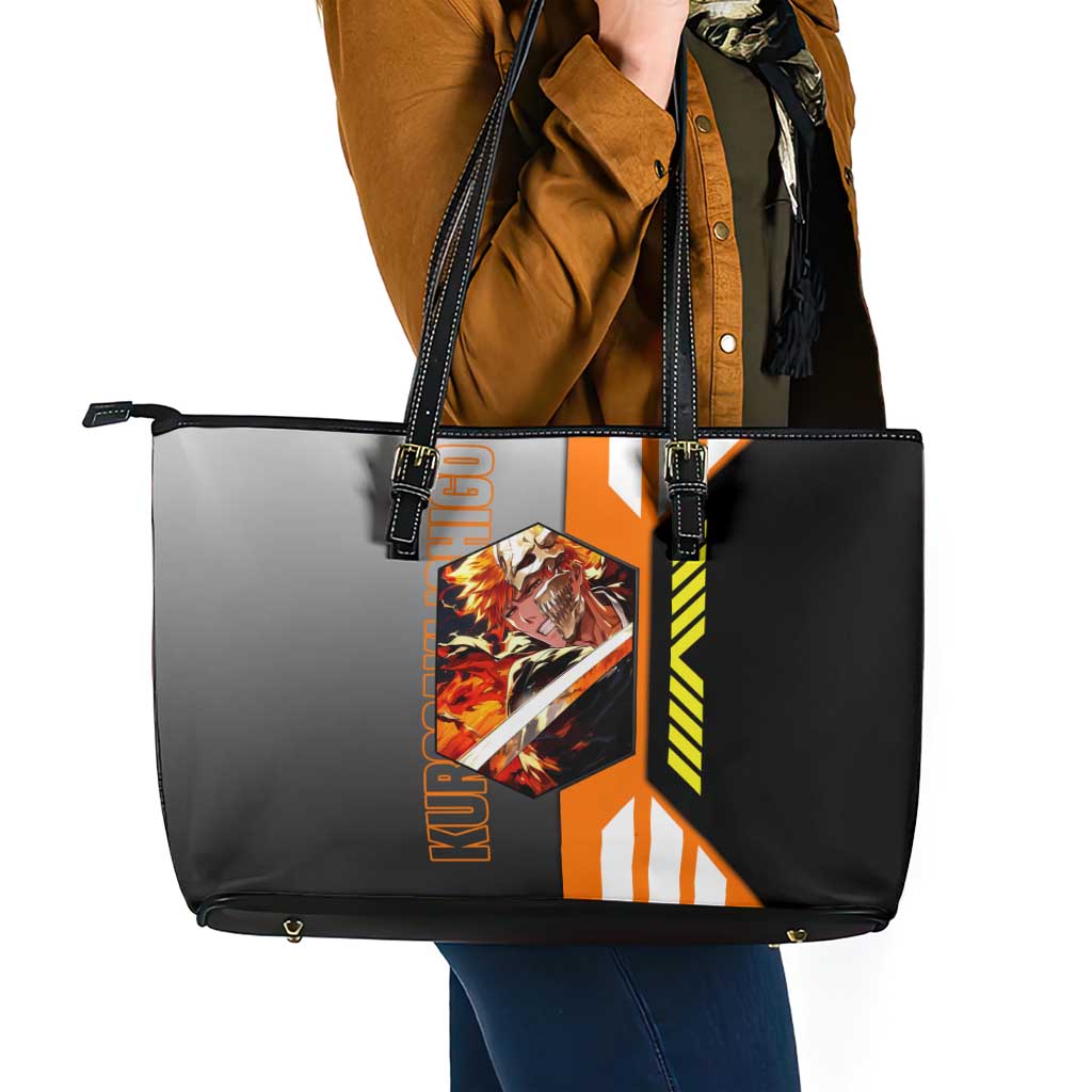 Ichigo Kurosaki from Bleach Leather Tote Bag with Sword and Battle Ready Pose Design - The Mazicc