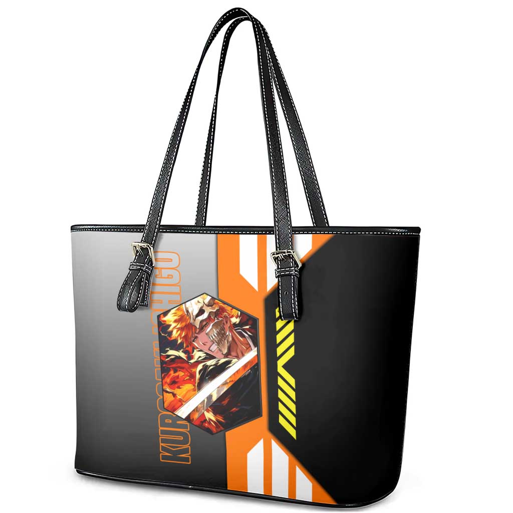 Ichigo Kurosaki from Bleach Leather Tote Bag with Sword and Battle Ready Pose Design - The Mazicc