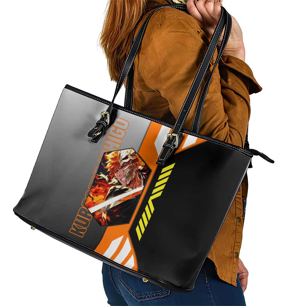 Ichigo Kurosaki from Bleach Leather Tote Bag with Sword and Battle Ready Pose Design - The Mazicc