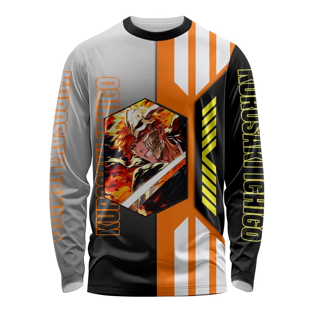 Ichigo Kurosaki from Bleach Long Sleeve Shirt with Sword and Battle Ready Pose Design - The Mazicc