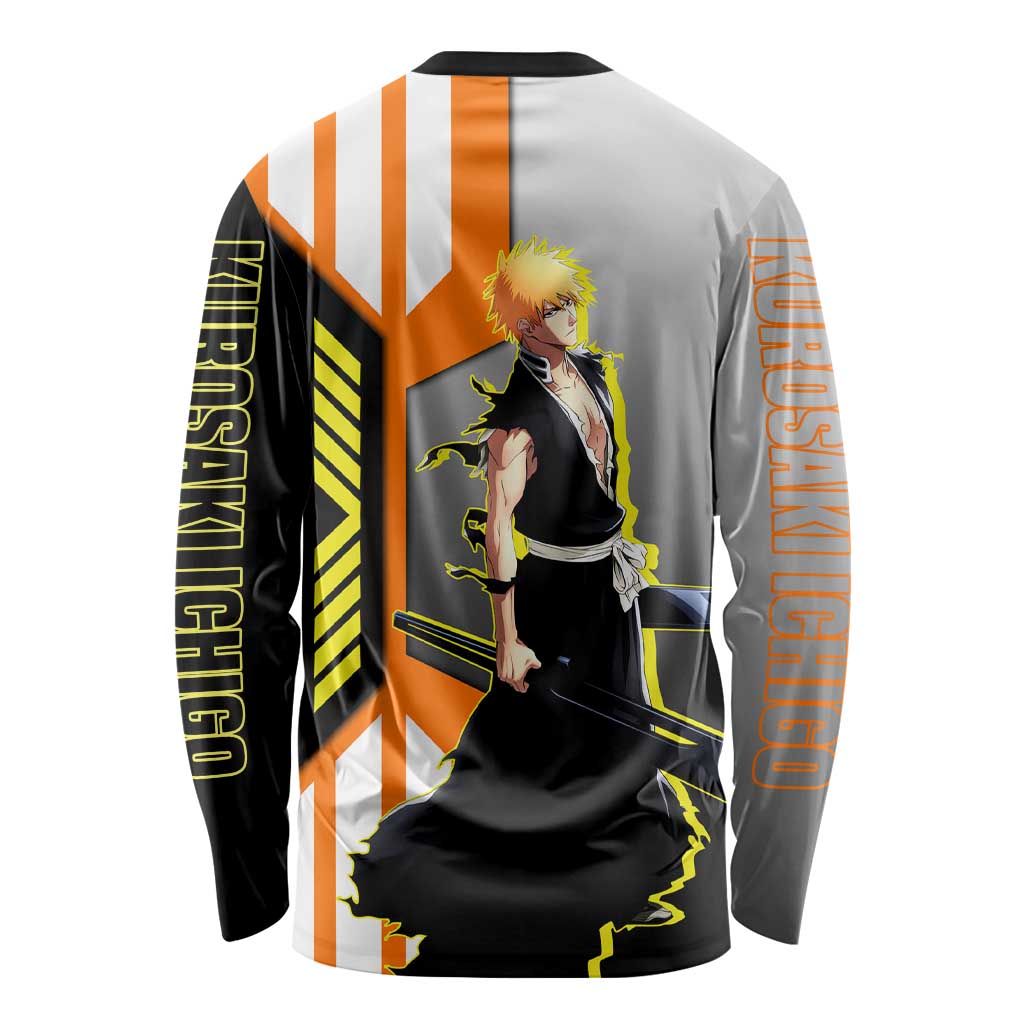 Ichigo Kurosaki from Bleach Long Sleeve Shirt with Sword and Battle Ready Pose Design - The Mazicc