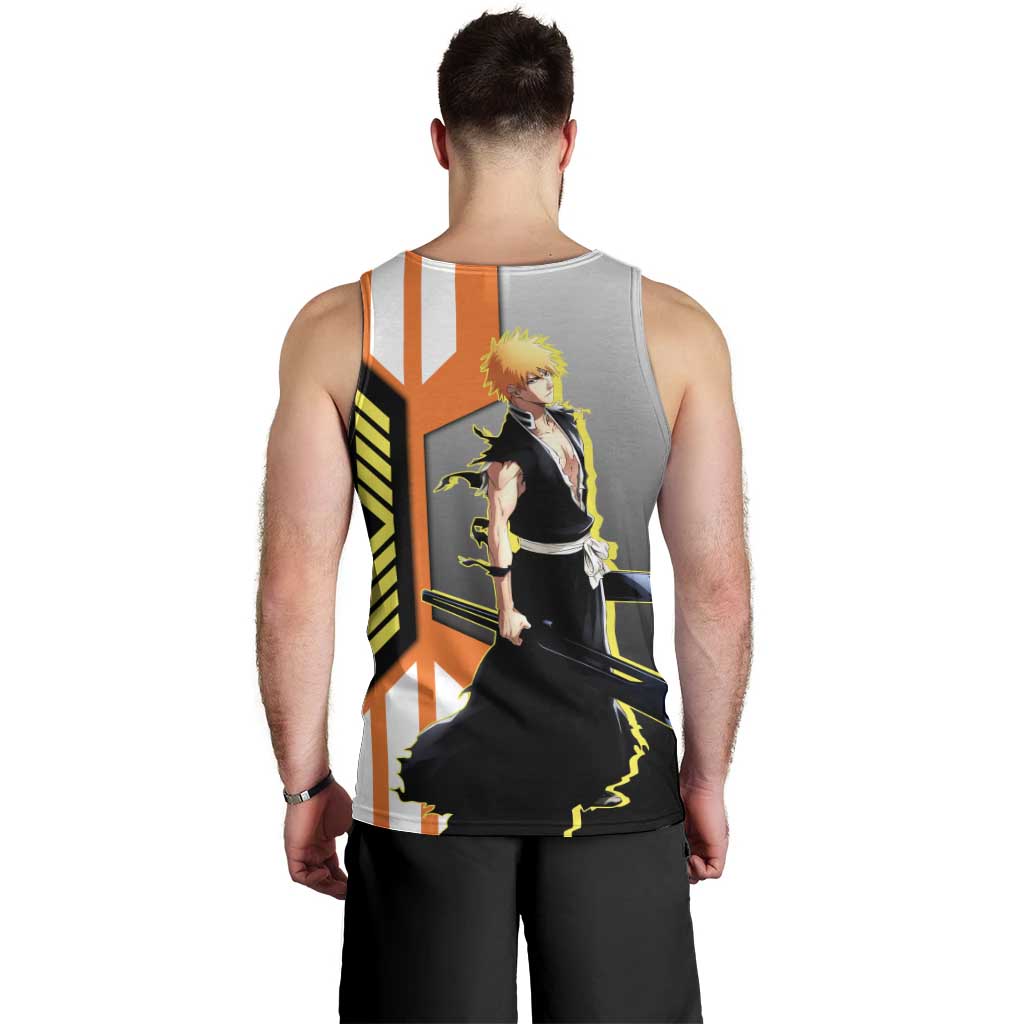 Ichigo Kurosaki from Bleach Men Tank Top with Sword and Battle Ready Pose Design - The Mazicc