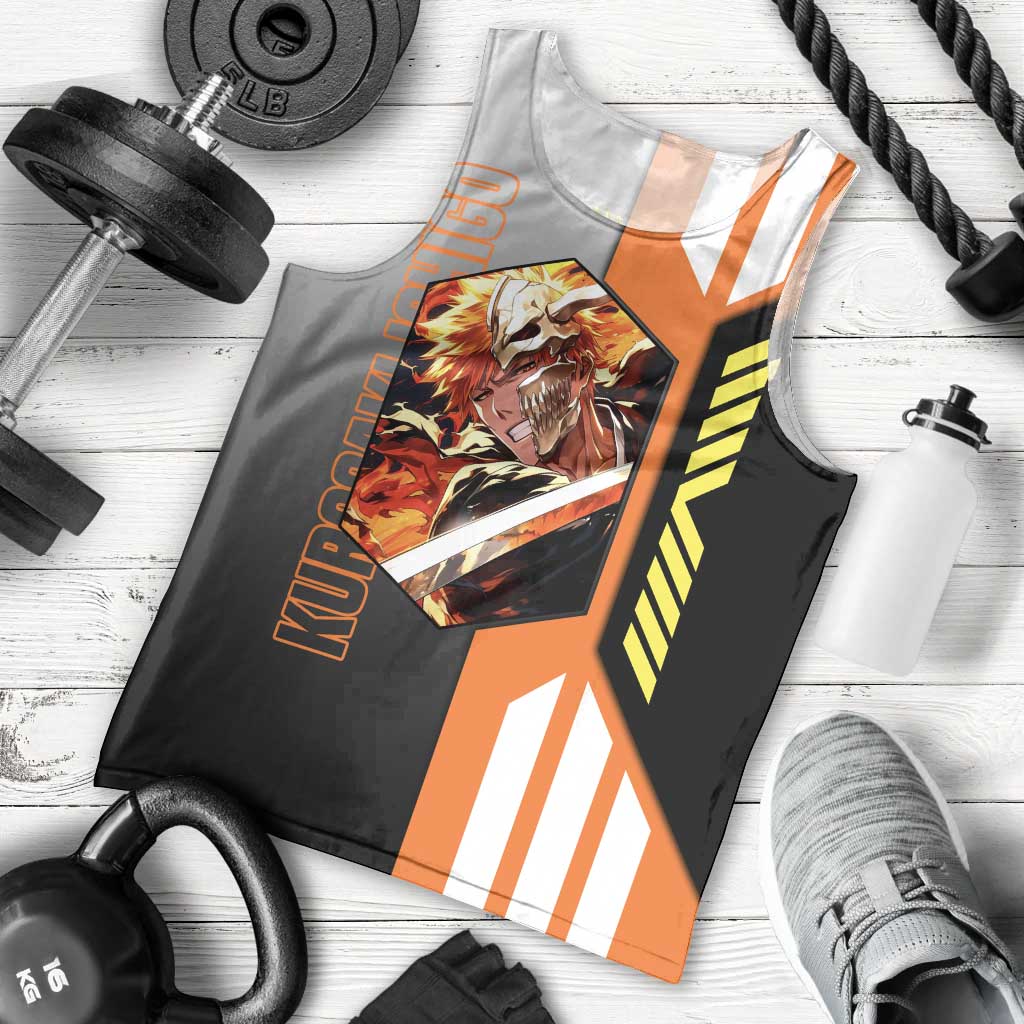 Ichigo Kurosaki from Bleach Men Tank Top with Sword and Battle Ready Pose Design - The Mazicc
